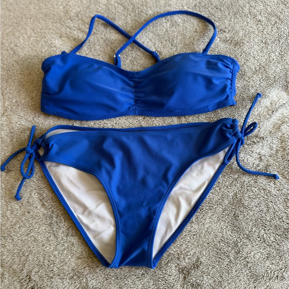 Bikini Set Royal Blue Scrunched sides Removable pads Adjustable straps side ties